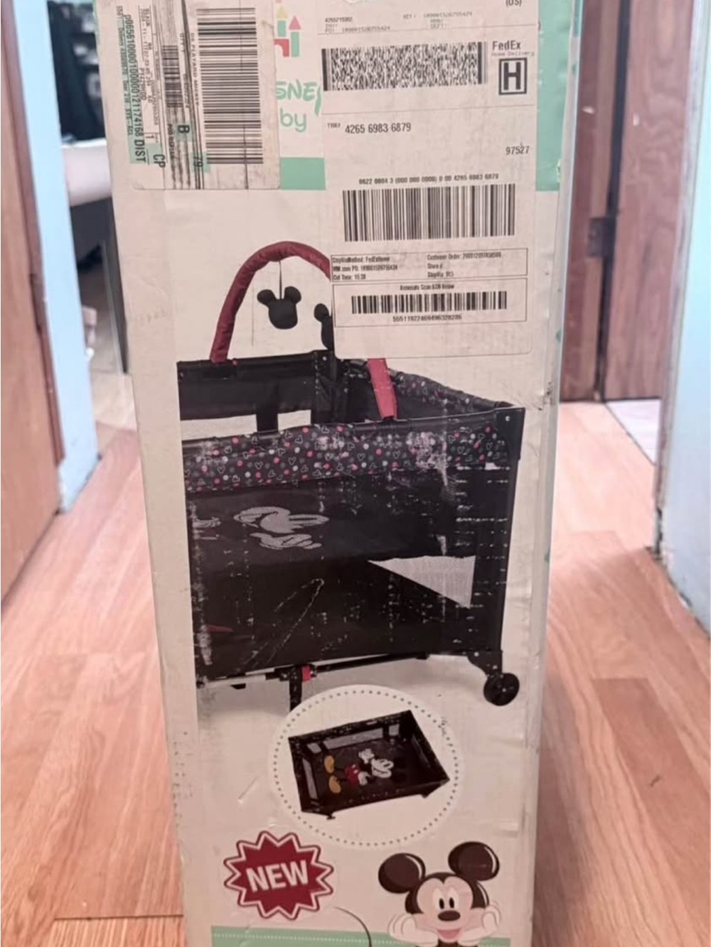 Mickey Mouse Black and Red Foldable Travel Bassinet